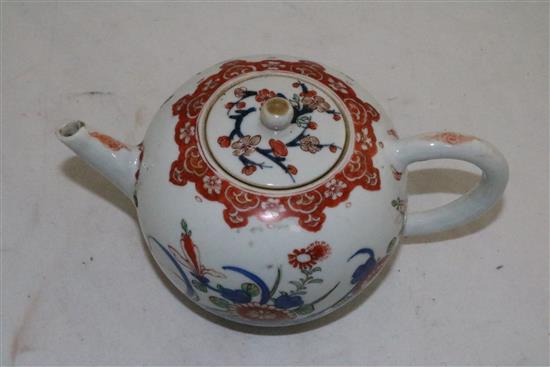 A Japanese Arita globular teapot, c.1700-20, height 11cm, slight faults